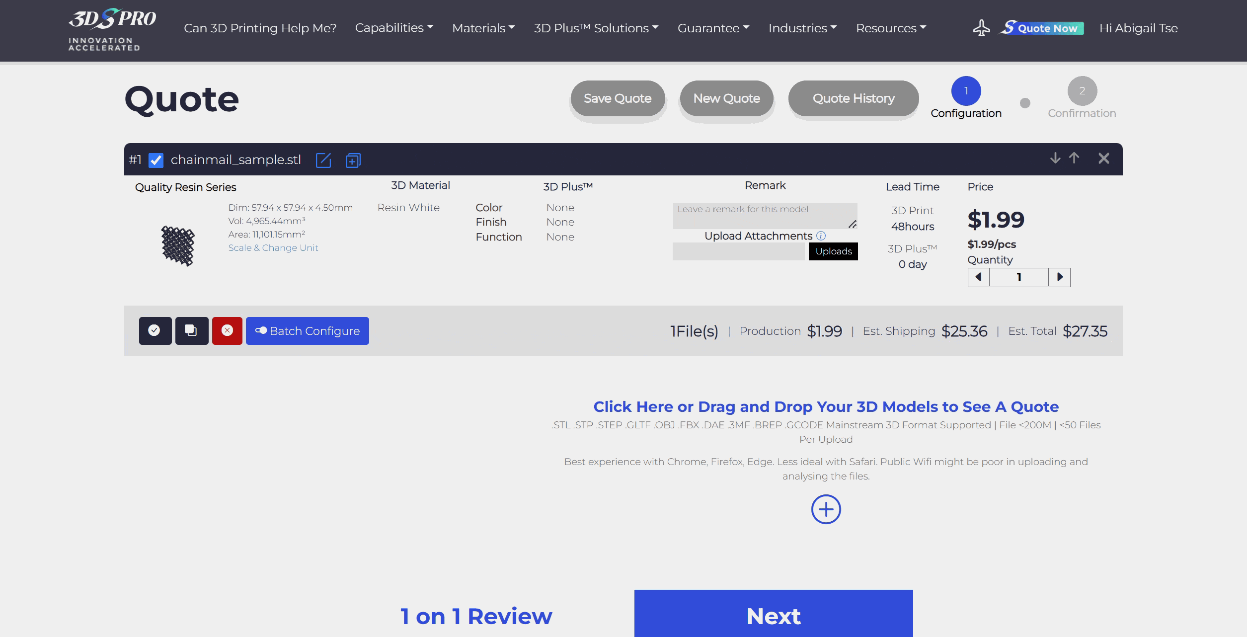 select material specimens_3dspro s quote